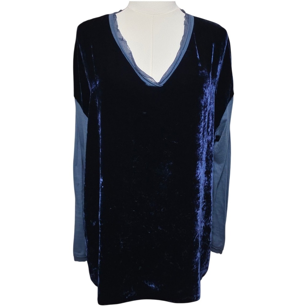 Hannoh Wessel Velvet Tunic Lagenlook Avant Garde‎ Navy Silk Velvet Size 40 Italy